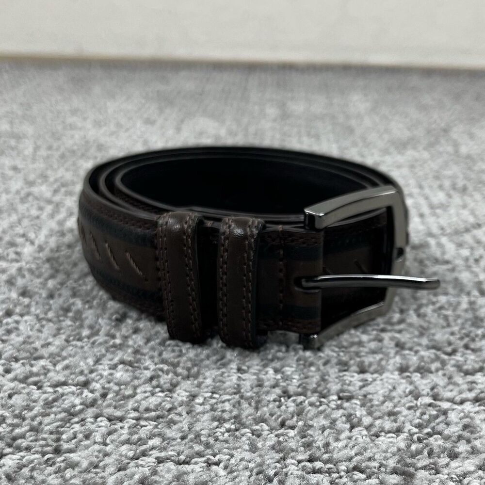 Remo Tulliani Belt Mens 38 Brown Leather Dress Stitch Buckle USA Made